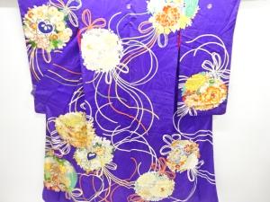 アンティーク　紋錦紗花薬玉模様刺繍三ツ紋着物